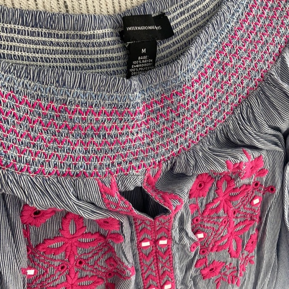 INC Off-The-Shoulder Blouse with Pink Embroidery, Medium - Picture 2 of 5